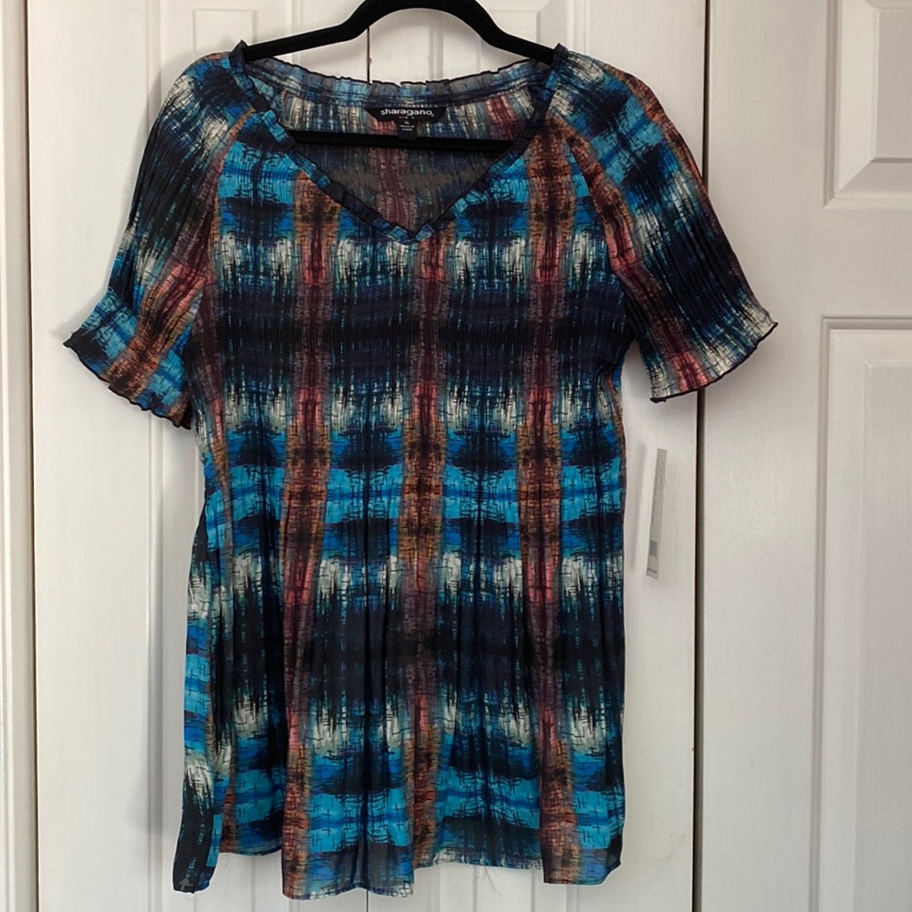 Sharagano XL Crinkle/Pleated Blouse